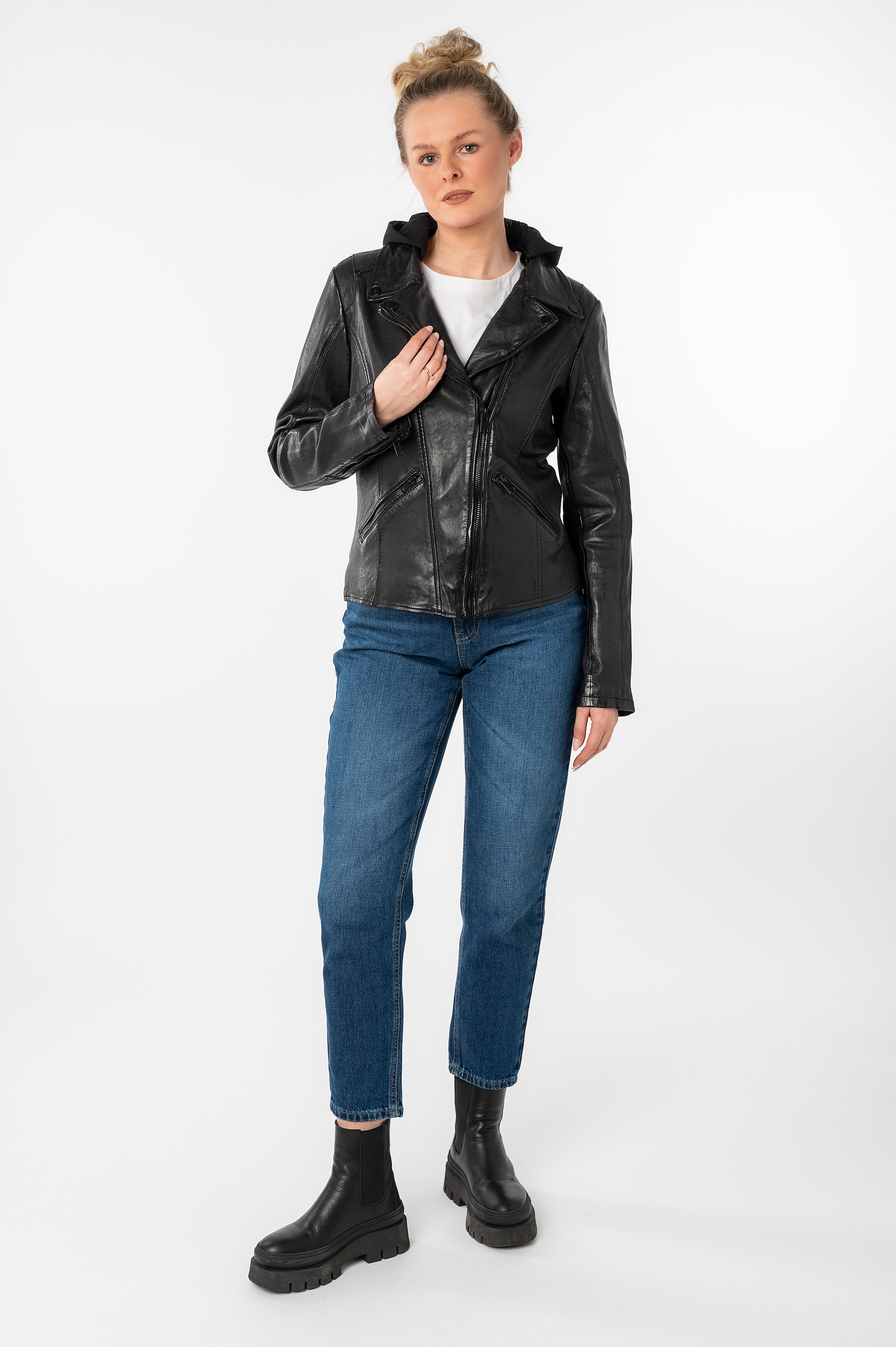 Mauritius Lederjacke »MWTary SF« mit Kapuze mit Jerseykapuze und Reverskragen, Slim Fit