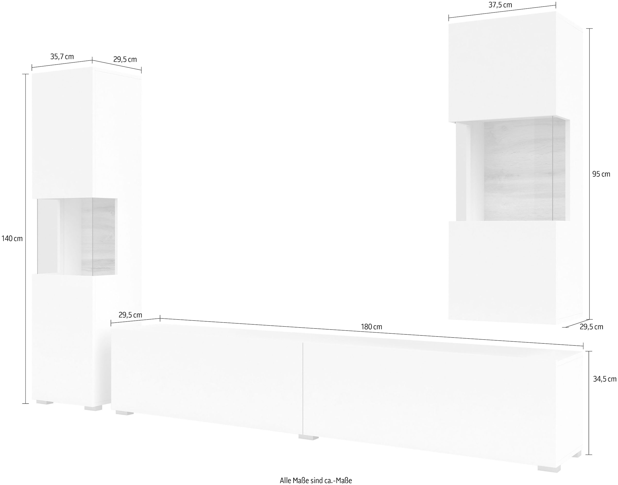 INOSIGN Wohnwand »Ava, Wohnzimmer-Set hängend/stehend montierbar, Vitrine, Lowboard«