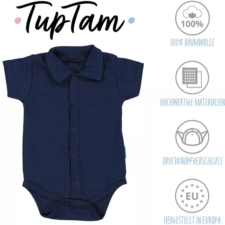 TupTam Baby Jungen Langarm Kurzarm Body mit Kragen blau Modell 1
