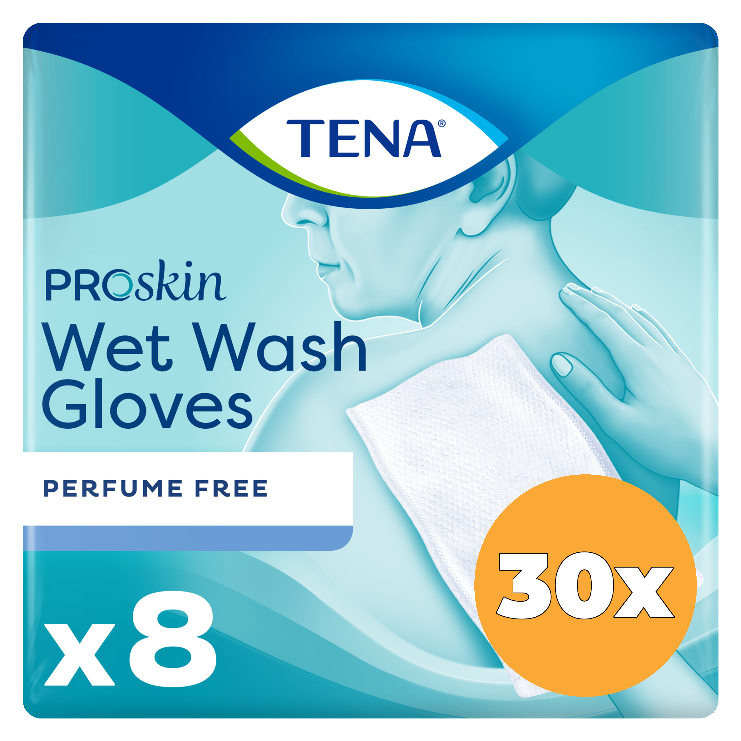 30X Tena Wet Wash Glove No Perfume (8 stuks)