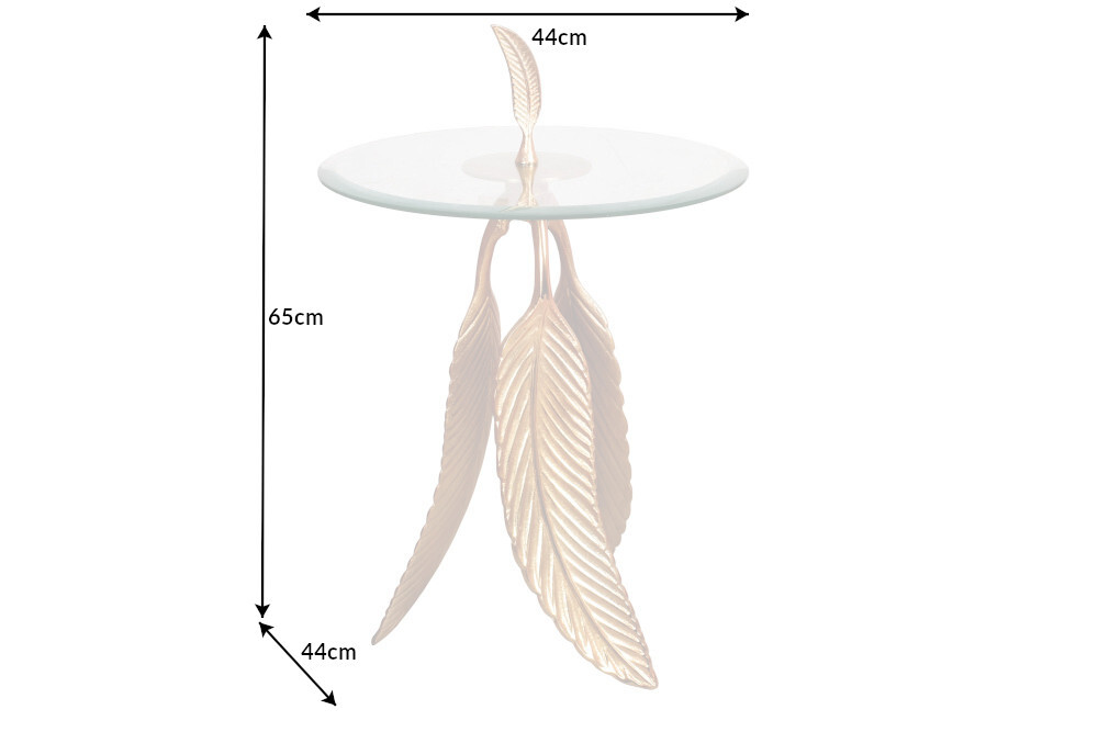 Extravaganter Beistelltisch FEATHER 65cm gold Glasplatte handmade rund
