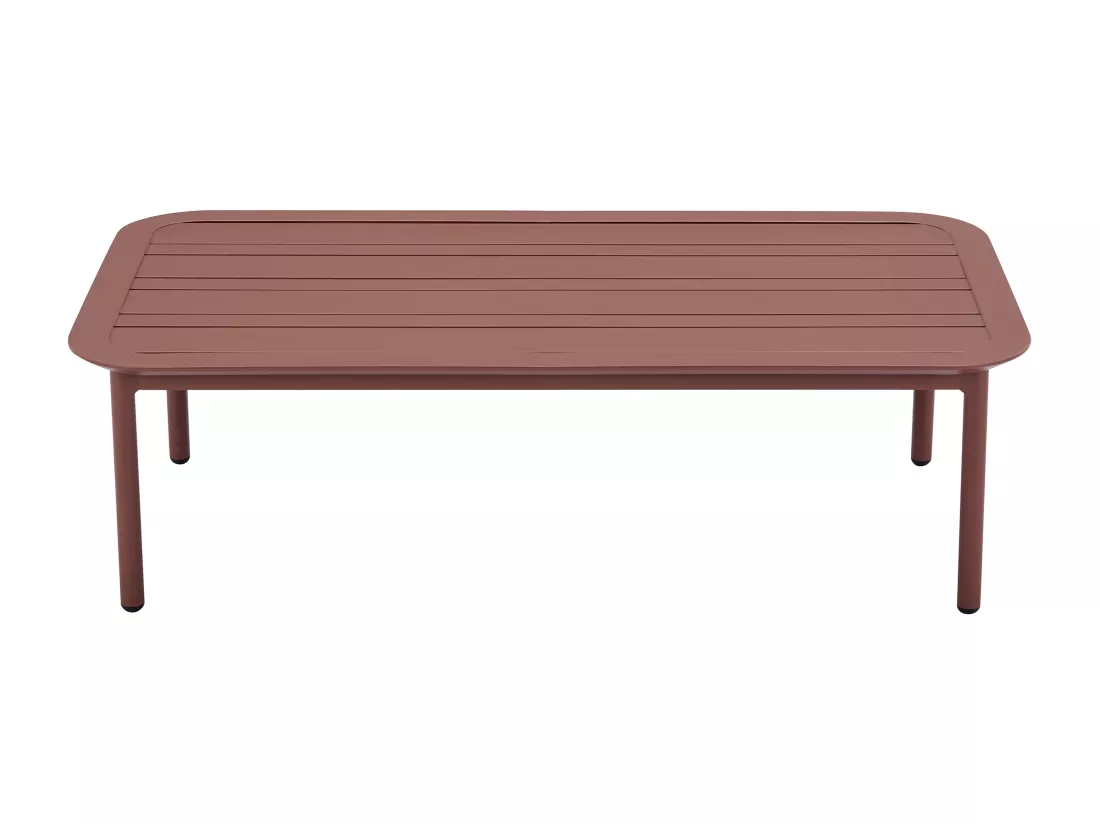Salon de jardin modulable en aluminium : 1 canapé d'angle relevable + 1 table basse - Terracotta et coussins beige - LASTON de MYLIA