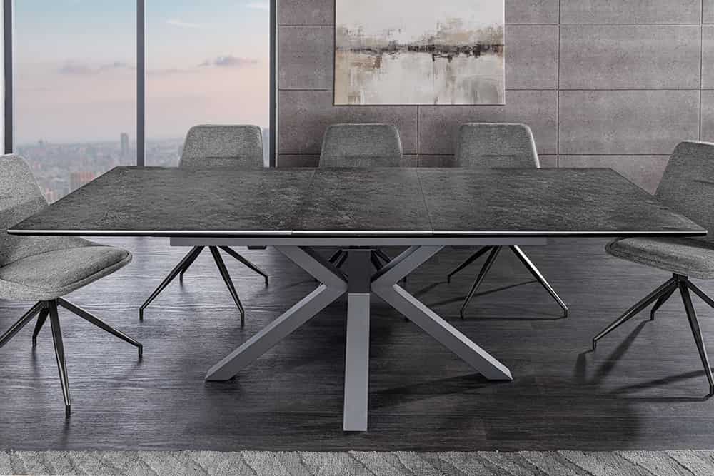 Ausziehbarer Esstisch ETERNITY 160-200cm graphit grau Keramik schwarz Metall