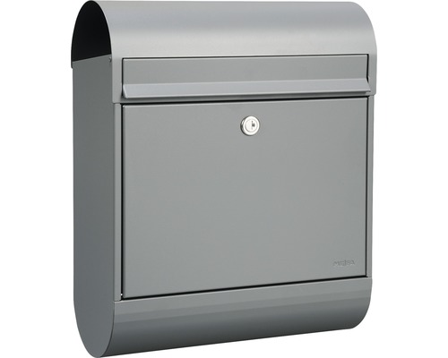 MEFA brievenbus, gepoedercoat staal, BxHxD 350/450/150 mm, Robijn 866 Basaltgrijs RAL 7012, toegang aan de voorzijde met klep en krantenrol
