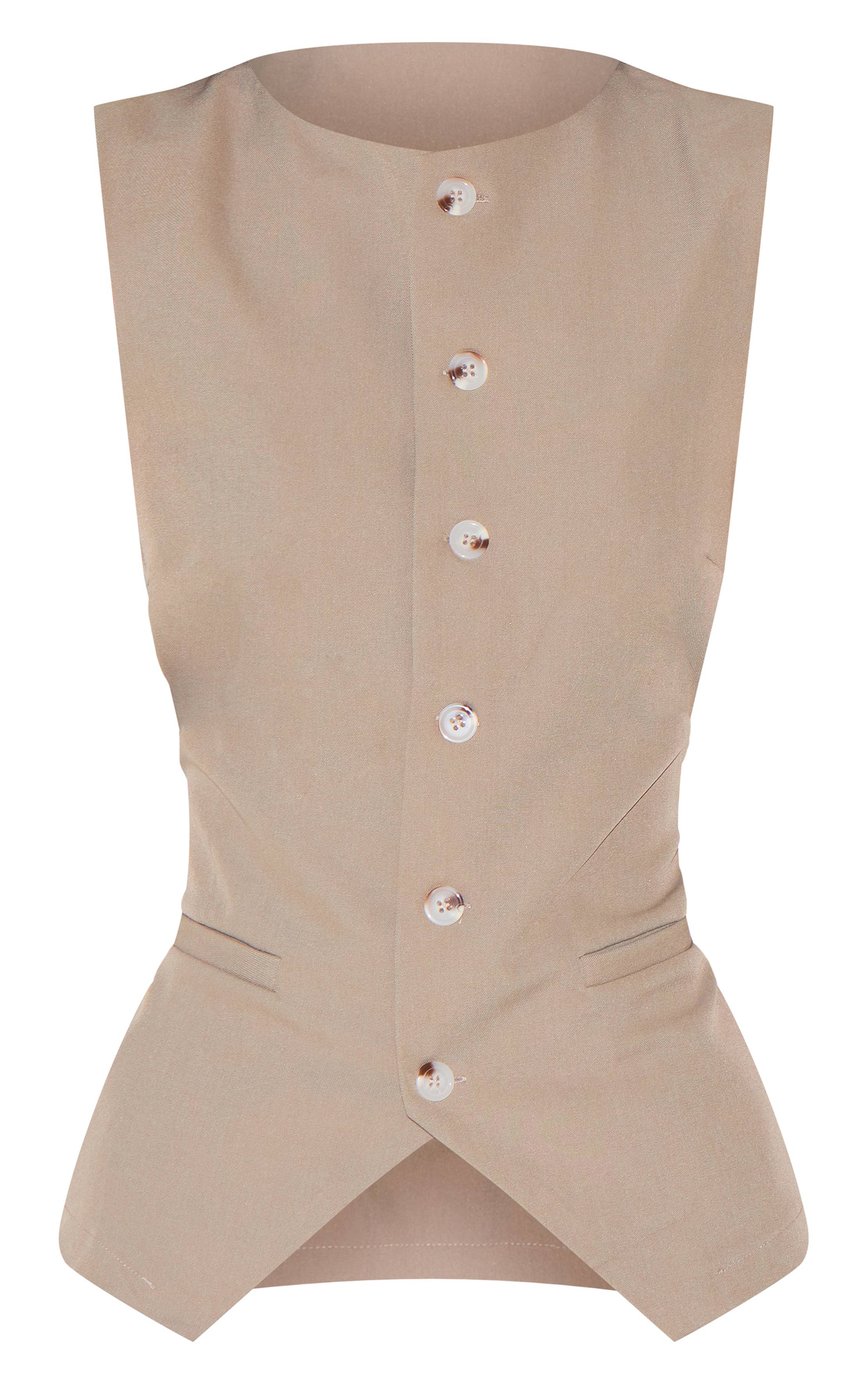 Taupe Gilet Tailleur Tissé