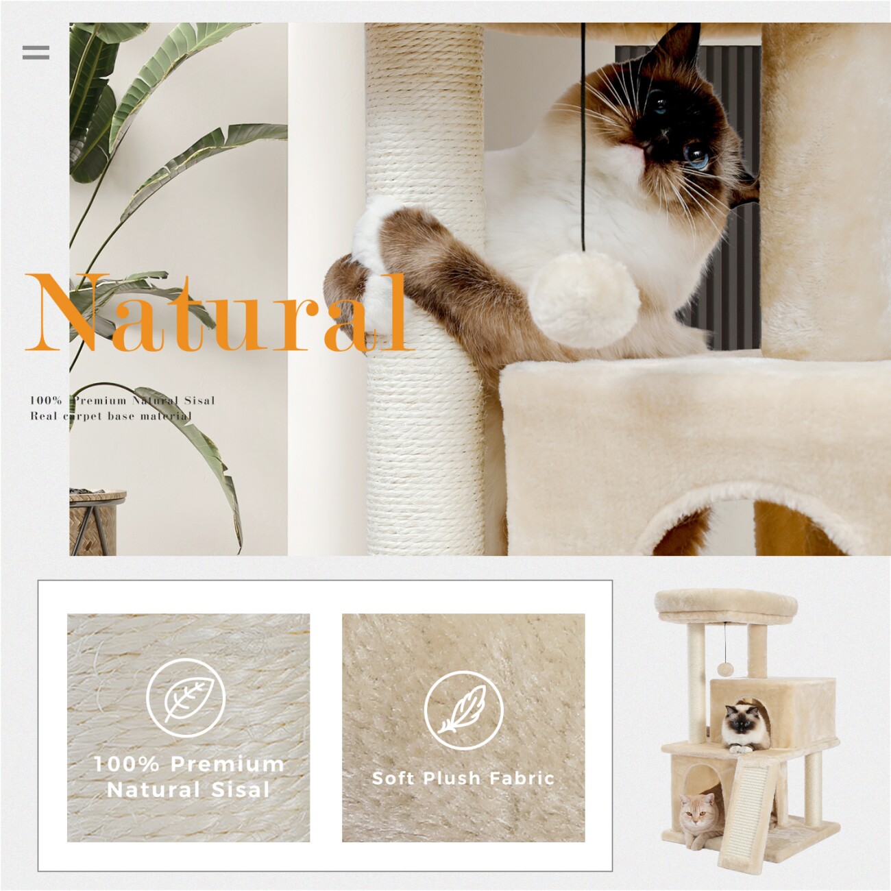 Pawz Road Kratzbaum 3 Etagen Kätzchen beige