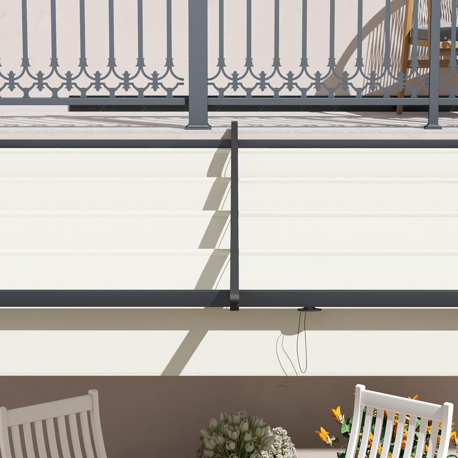 Outsunny Terrassendach Pergola ca. 3x3m Gartenpavillon aus Aluminium, Wandmontage Garten Pavillon mit Verstellbares Dach, Sonnenschutz Terrassendachung für Garten Terrasse, Cremeweiß