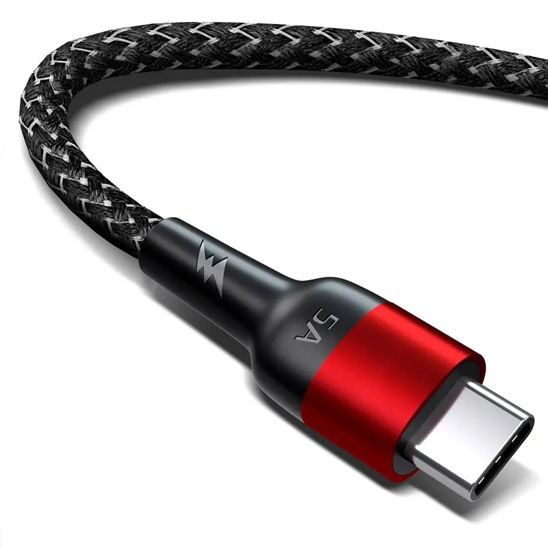(2m) 5A Robustes USB A auf USB C Nylon Fast Charge Datenkabel - Schwarz / Rot