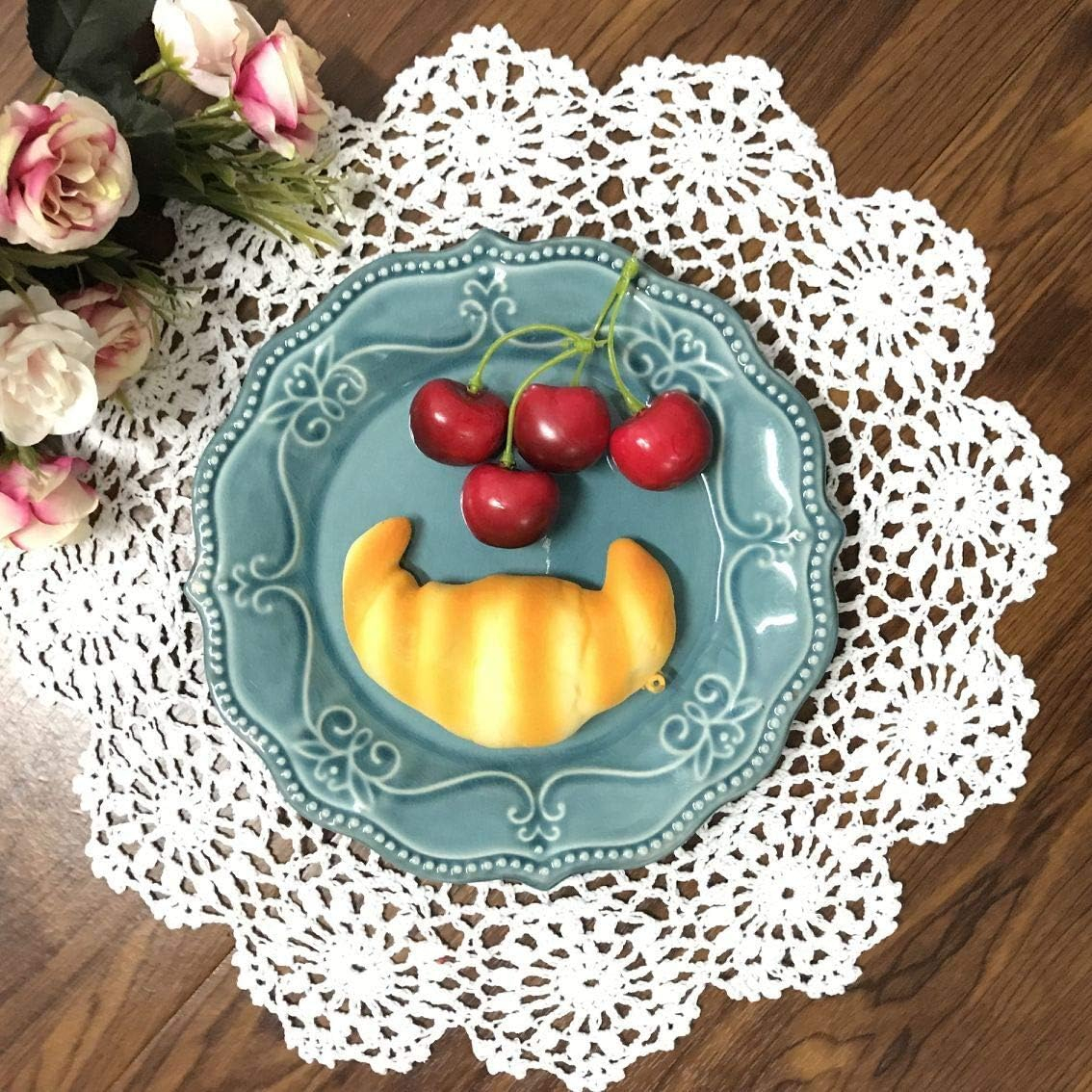 (2er Set) Ø35cm Gehäkelte Deko Teller / Schüssel Untersetzer Hygge Lifestyle Tisch Unterlage Boho Accessoire