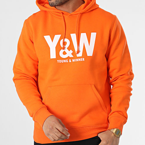Sweat Capuche Logo Orange Blanc