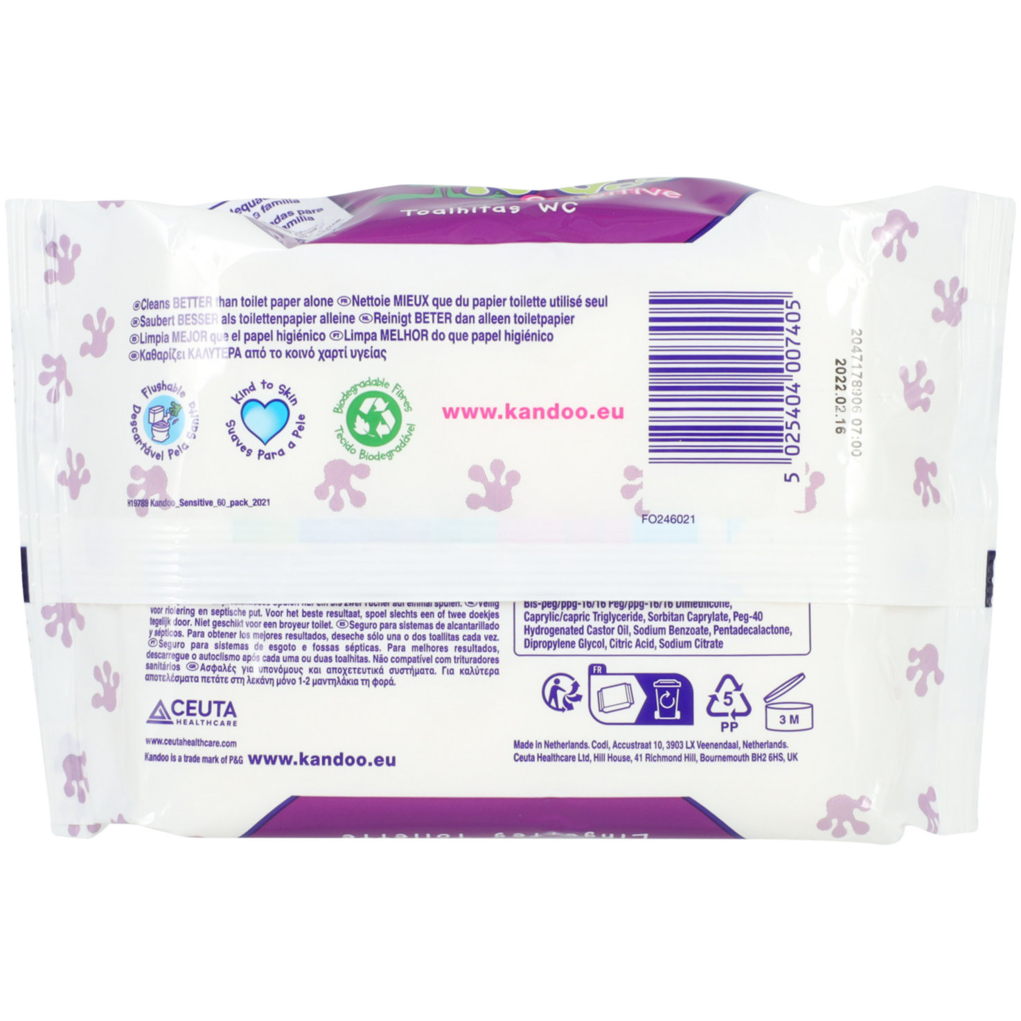 Kandoo Toilettenfeuchttücher Sensitive 60 Stück