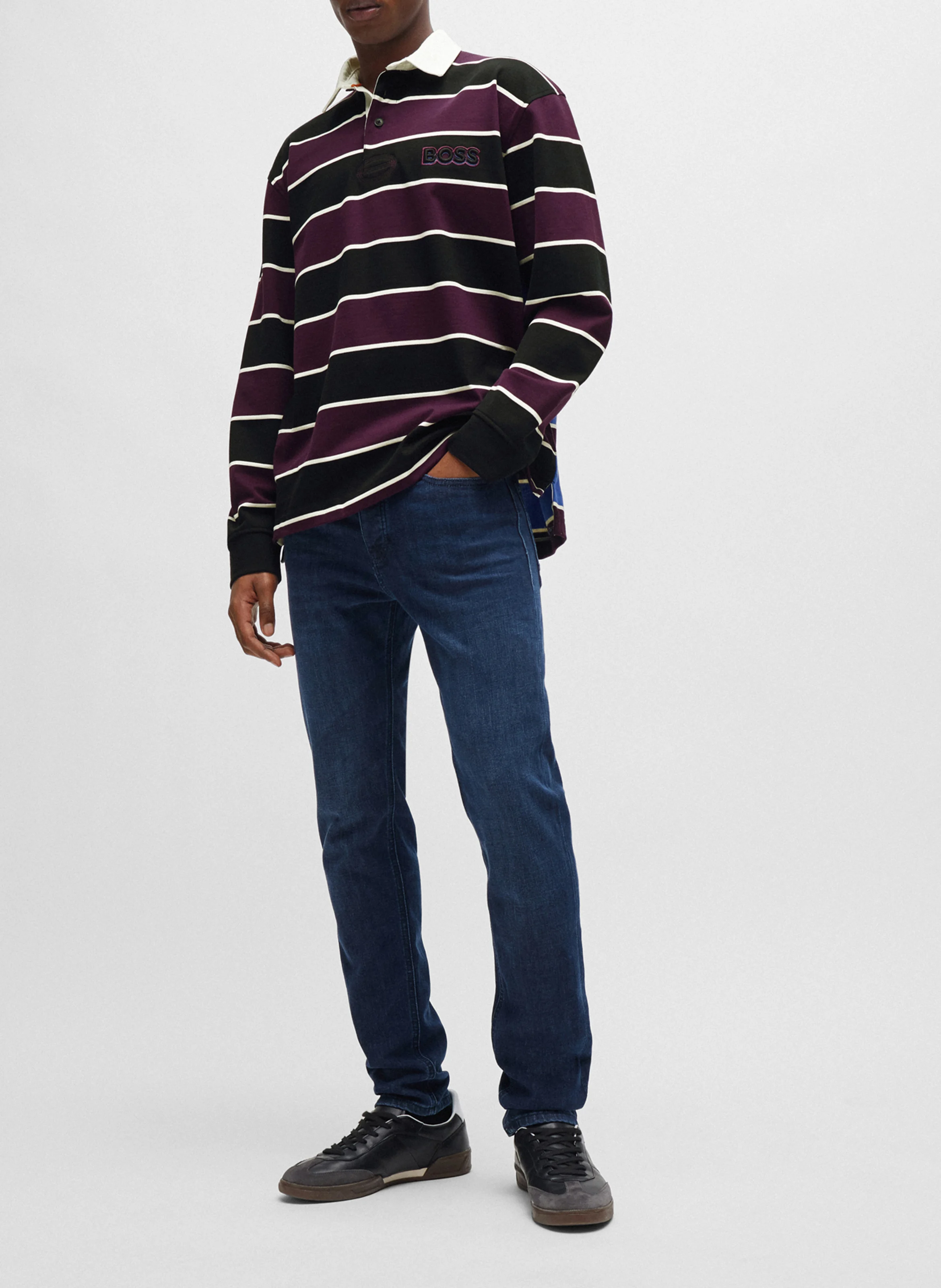 Jean slim brut en coton mélangé| Bleu