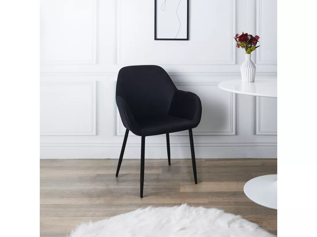 Fauteuil Giulia Noir Velours Cotele - Lot de 2
