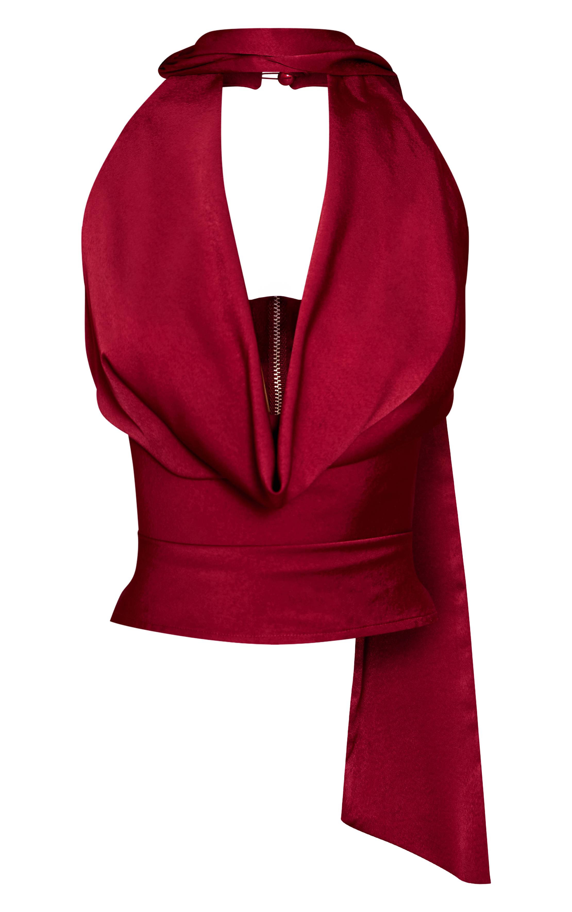 Prune Top Col Bénitier Extrême En Satin