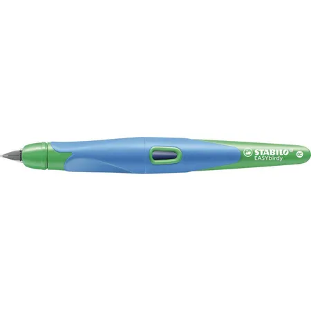 Ergonomischer Schulfüller für Rechtshänder mit Anfänger-Feder A - STABILO EASYbirdy in himmelblau/grasgrün - Einzelstift - inklusive Patrone - Schreibfarbe blau (löschbar)