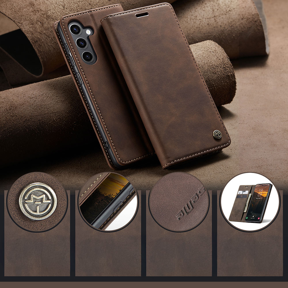 Samsung Galaxy S24 FE Leder Tasche Flip Wallet Etui mit Kartenfächern - Dunkelbraun