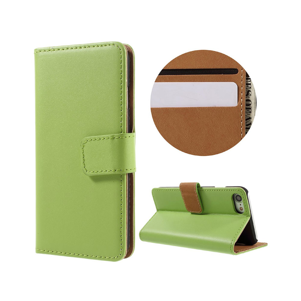 iPhone SE (2022/2020) / 8 / 7 Echtleder Tasche Flip Cover mit Karten Etui - Grün