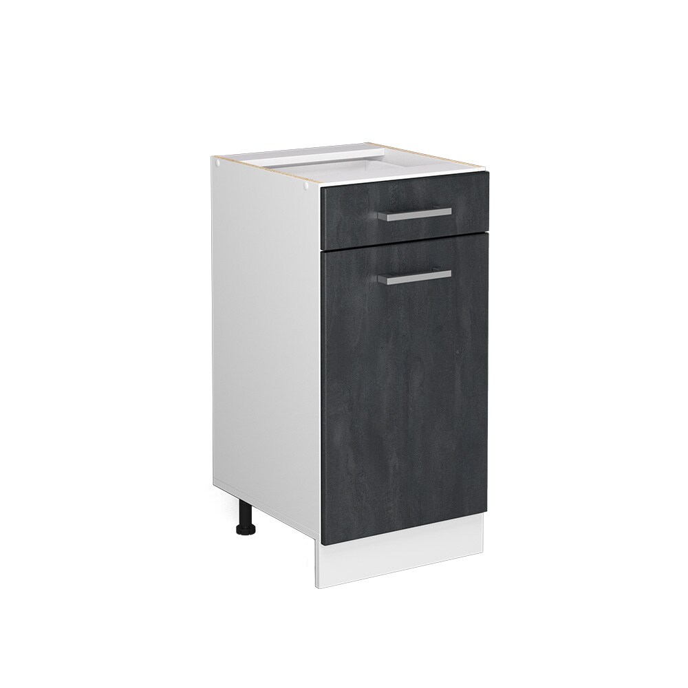 Vicco Schubunterschrank R-Line Schwarz Beton Weiß 40 cm mit Arbeitsplatte Eiche