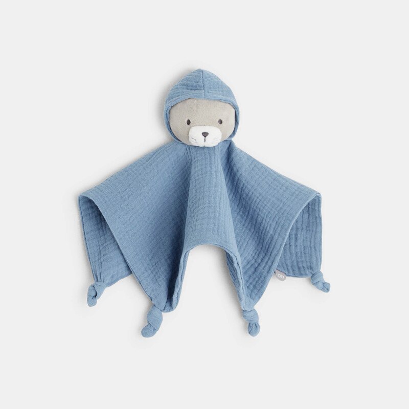 Doudou plat gaze de coton chat bleu naissance Bleu