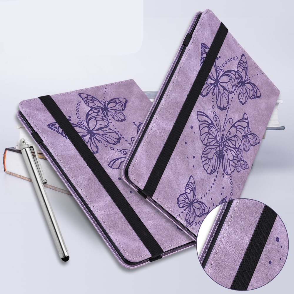 Samsung Galaxy Tab A9  Plus Leder Tasche Flip Cover Butterflies Imprint   S-Pen Halterung - Lila