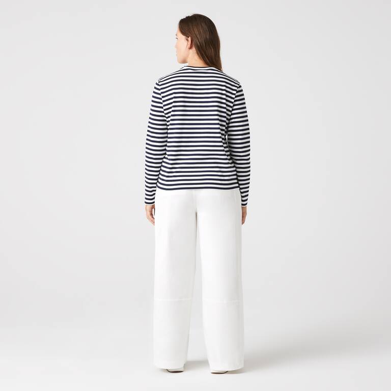 T-shirt manches longues femme Lacoste à rayures en jersey de coton T-Shirts - Bleu - Lacoste - Femme