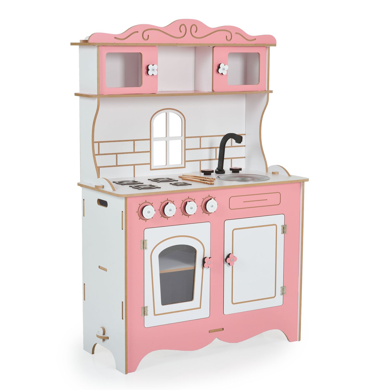 Moni Kinder-Holzküche Rosey CG39, Herd, Backofen, Spülbecken, Küchenutensilien rosa