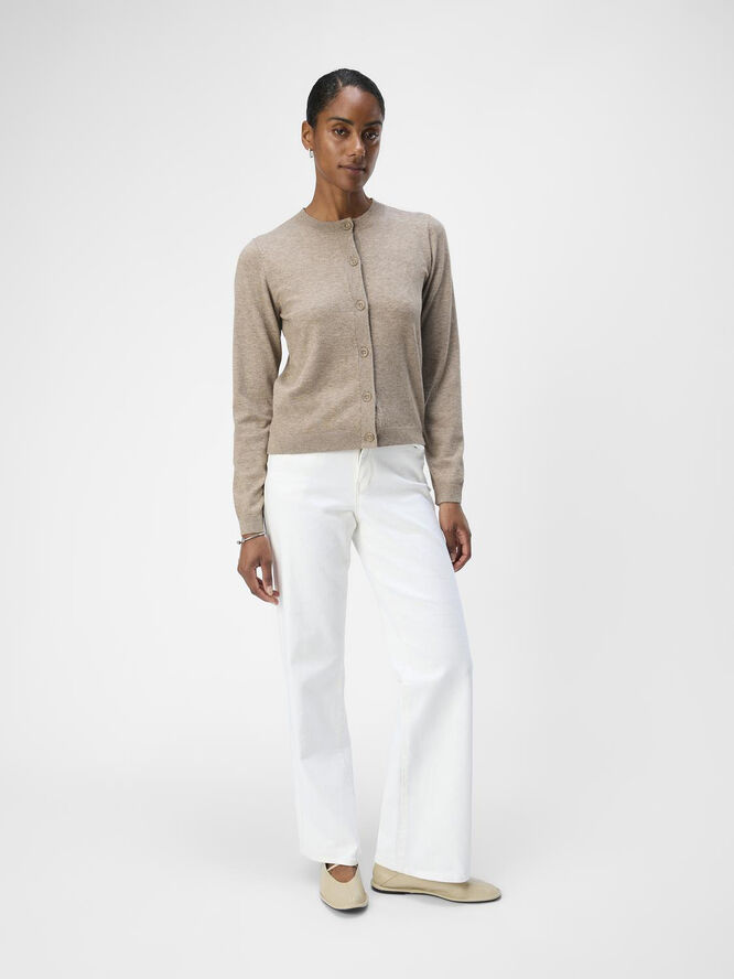 Object OBJTHESS L/S SHORT CARDIGAN NOOS Desert taupe/melange