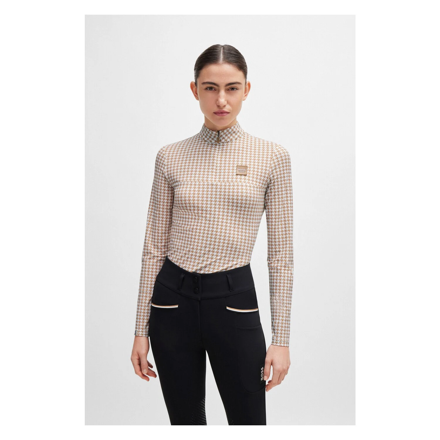 BOSS EQUESTRIAN Trainingsshirt Rachel Houndstooth  - camel