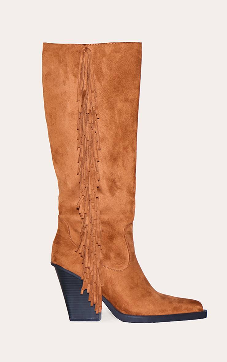 Marron Bottes Hautes À Talon Bloc En Synthétique À Bout Pointu Avec Franges