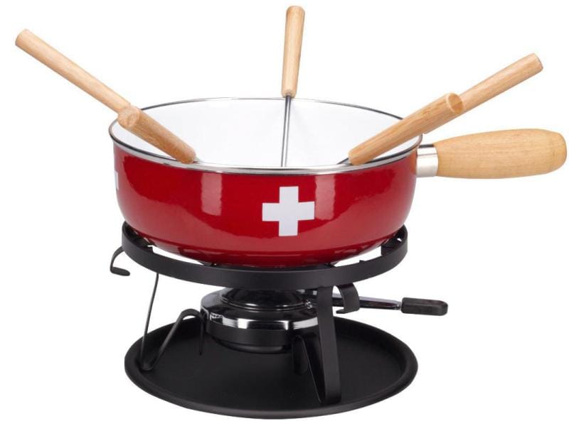 Nouvel Käsefondue-Set CH-Kreuz 9 Teile, Rot/Weiss Rotes Käsefondue-Set