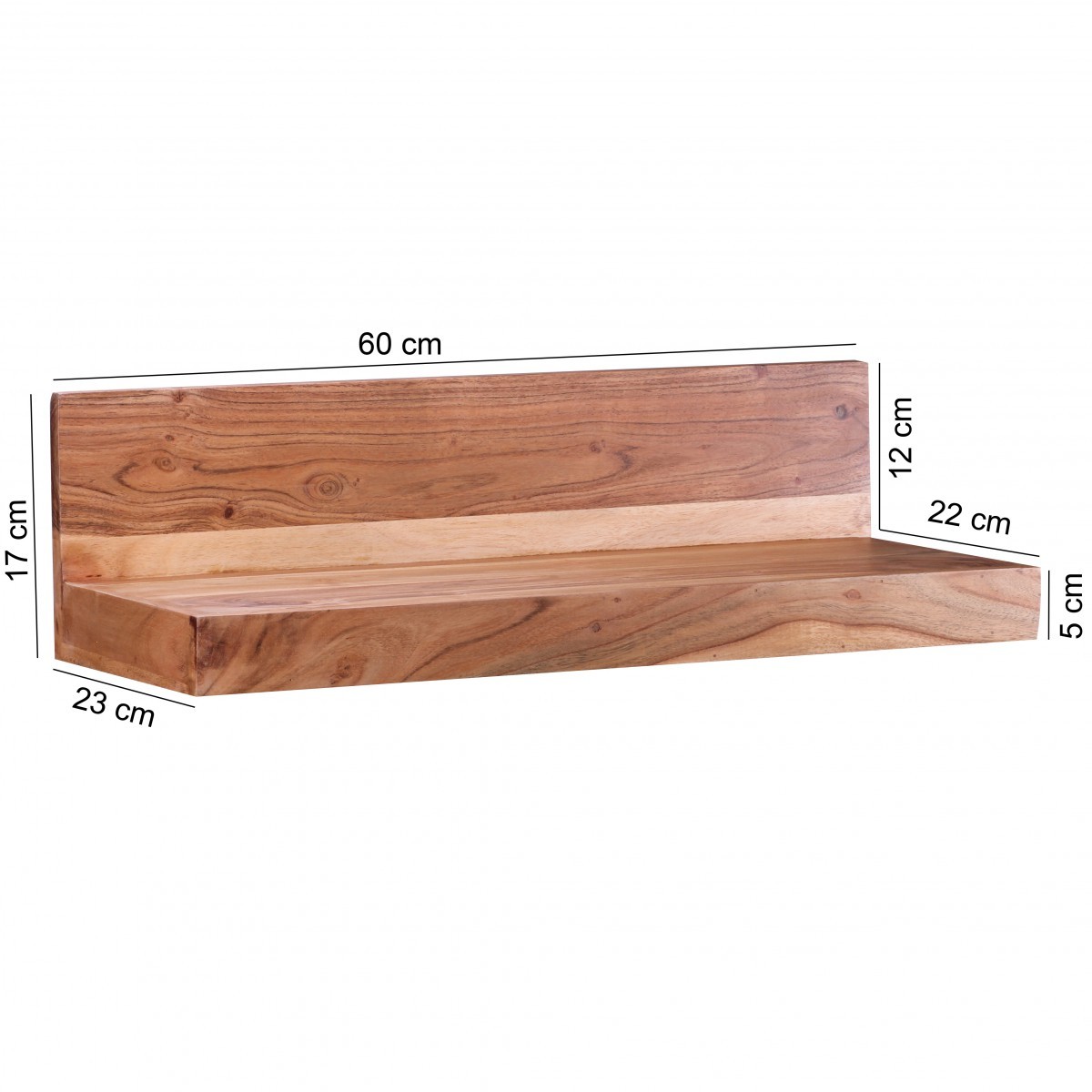 Wandregal - klar lackiert - Akazie massiv - 60 cm breit