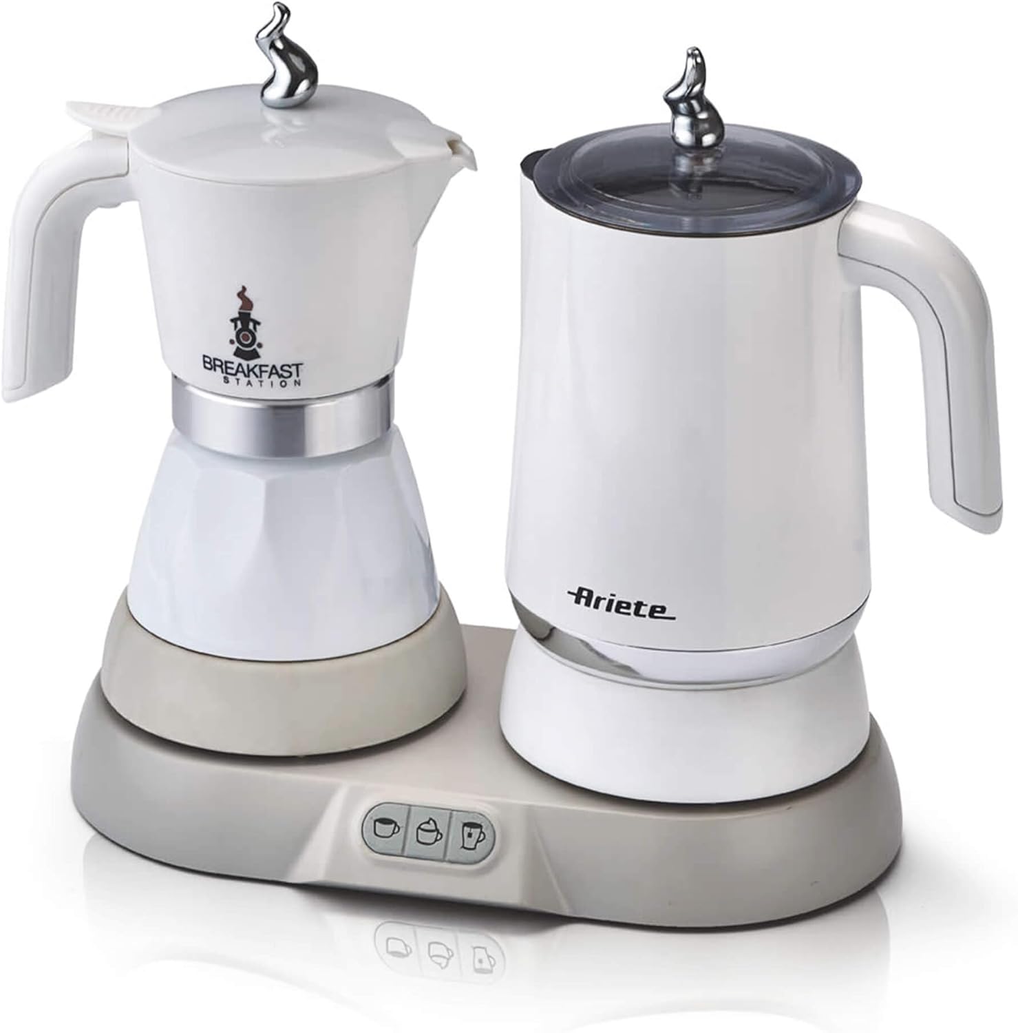 Ariete 1344 Frühstücksstation, 3 Produkte in 1: Moka-Milchaufschäumer-Heiß und Kalt, 500W, 4/2 Tassen, Hält den Kaffee warm, 5 Funktionen, Weiß