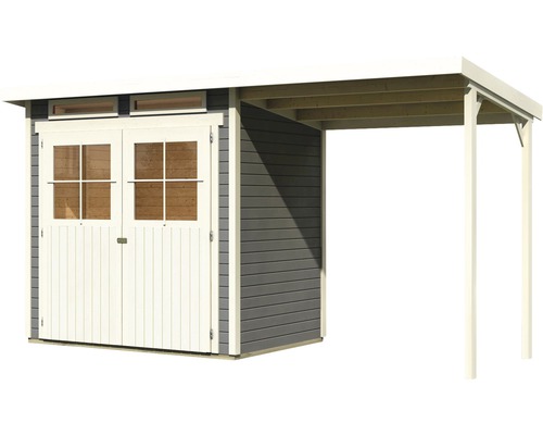 Karibu Glücksburg 2 tuinhuis met lessenaarsdak, 415 x 175 cm, terragrijs