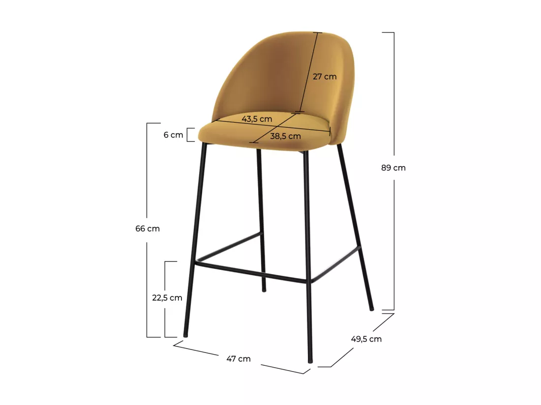 Lot de 2 chaises pour îlot central 66 cm en velours jaune moutarde - Karl