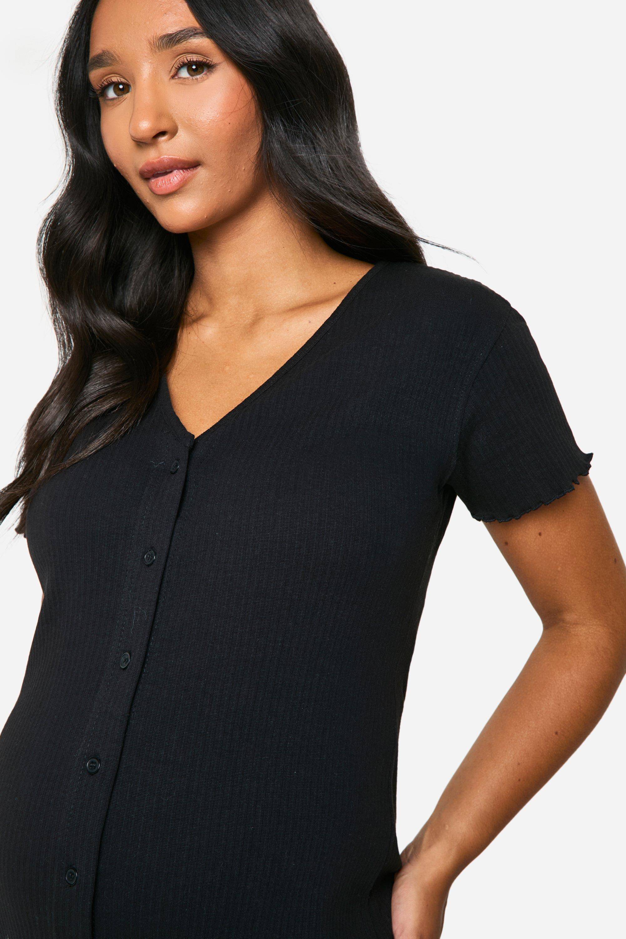 boohoo Chemise de nuit maternité à côtes et boutonnée