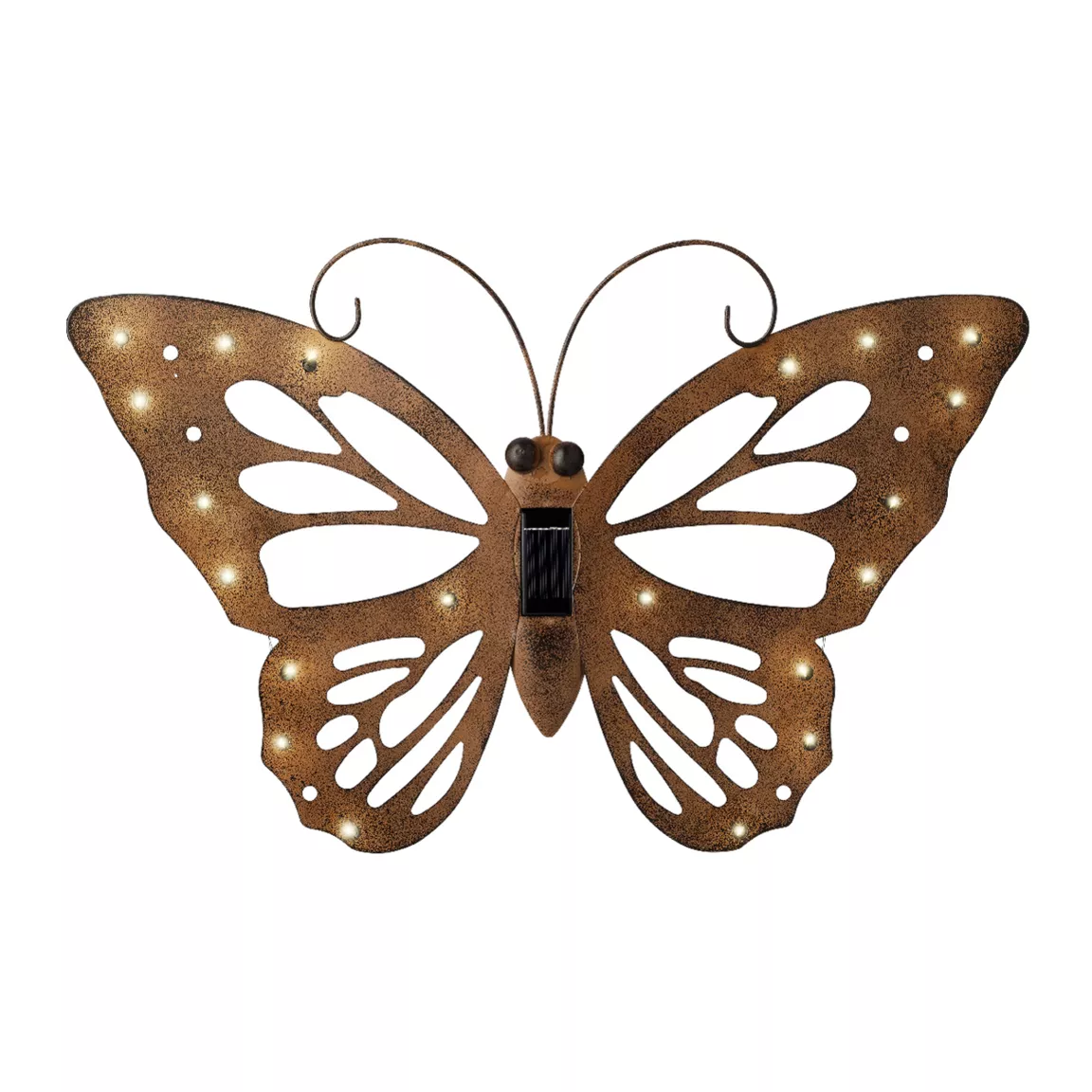 Lampe murale solaire en métal (L53 cm) Papillon Brun antique