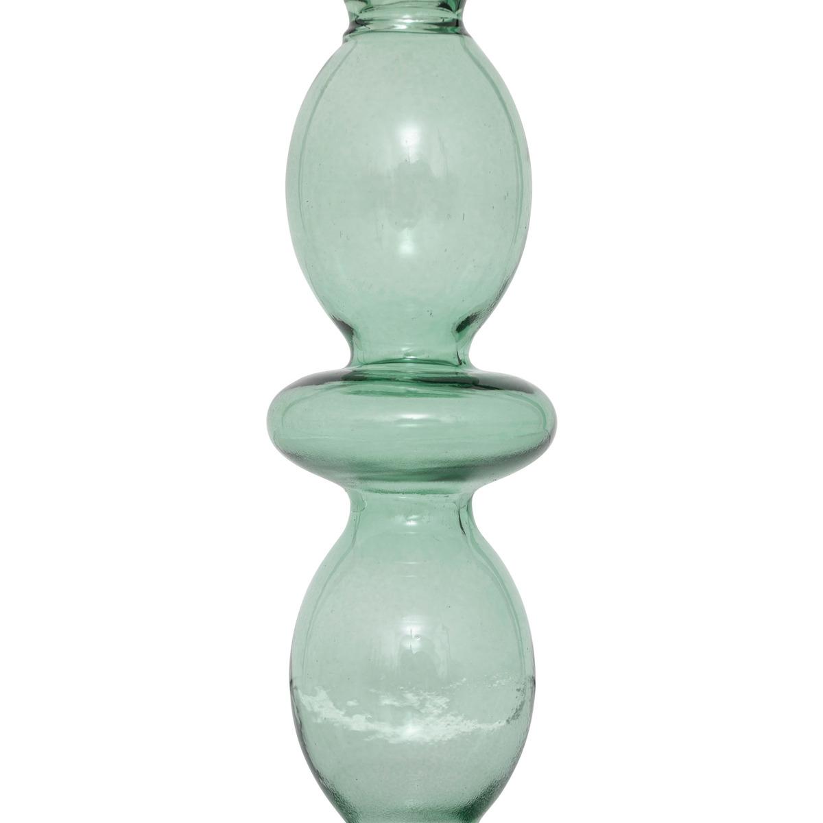 BOUGEOIR VERRE BULLES VERT H.19.5CM