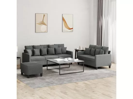 Ensemble de canapés 3 pièces avec coussins Gris foncé Tissu