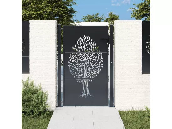 Portail de jardin anthracite 105x155cm acier conception d'arbre