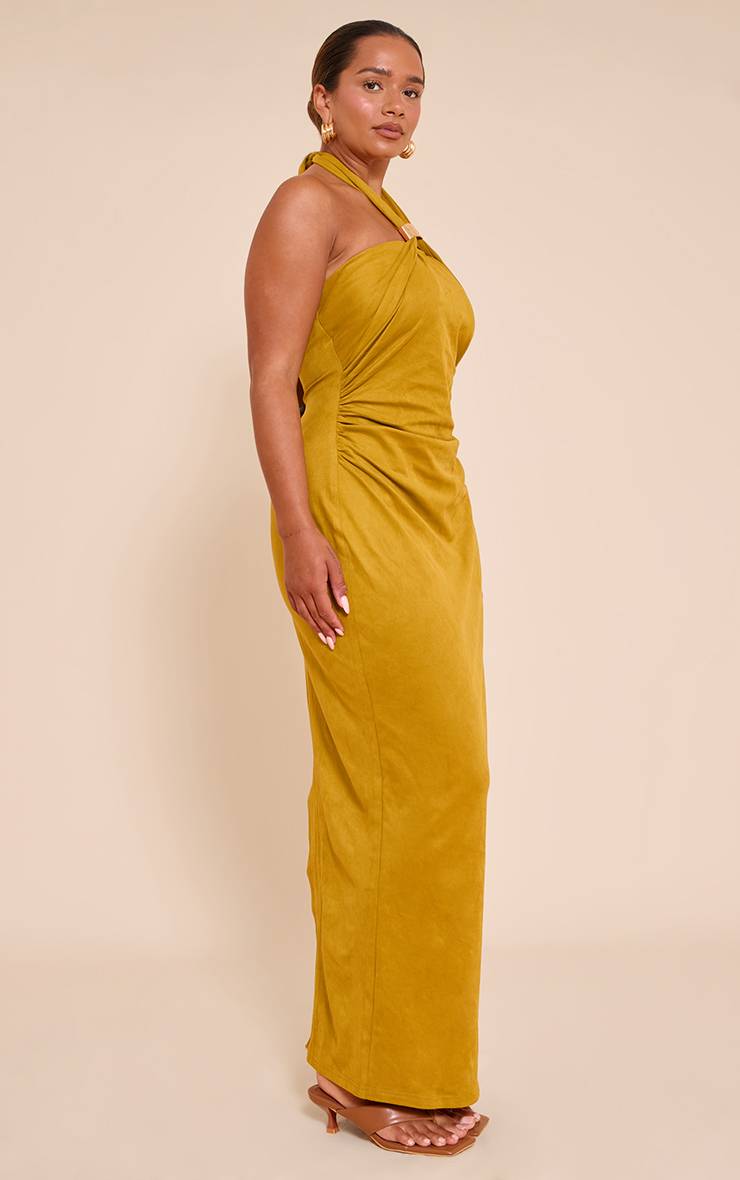 Vert Olive Robe Longue Shape À Encolure Dos-nu En Synthétique Beige Avec Finitions Dorées