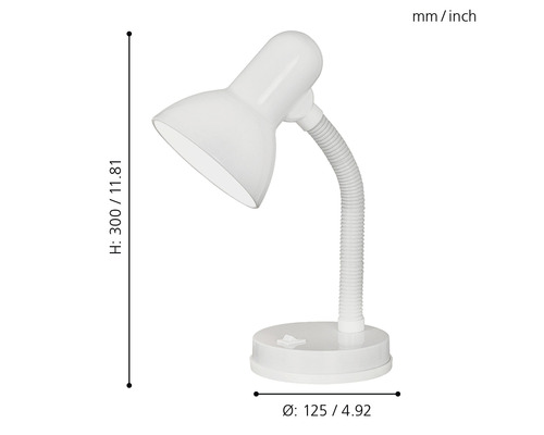 Bureaulamp, 1-lichts, H 30 cm, basic wit