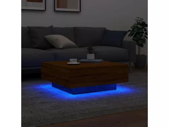 Table basse avec lumières LED chêne marron 80x80x31 cm