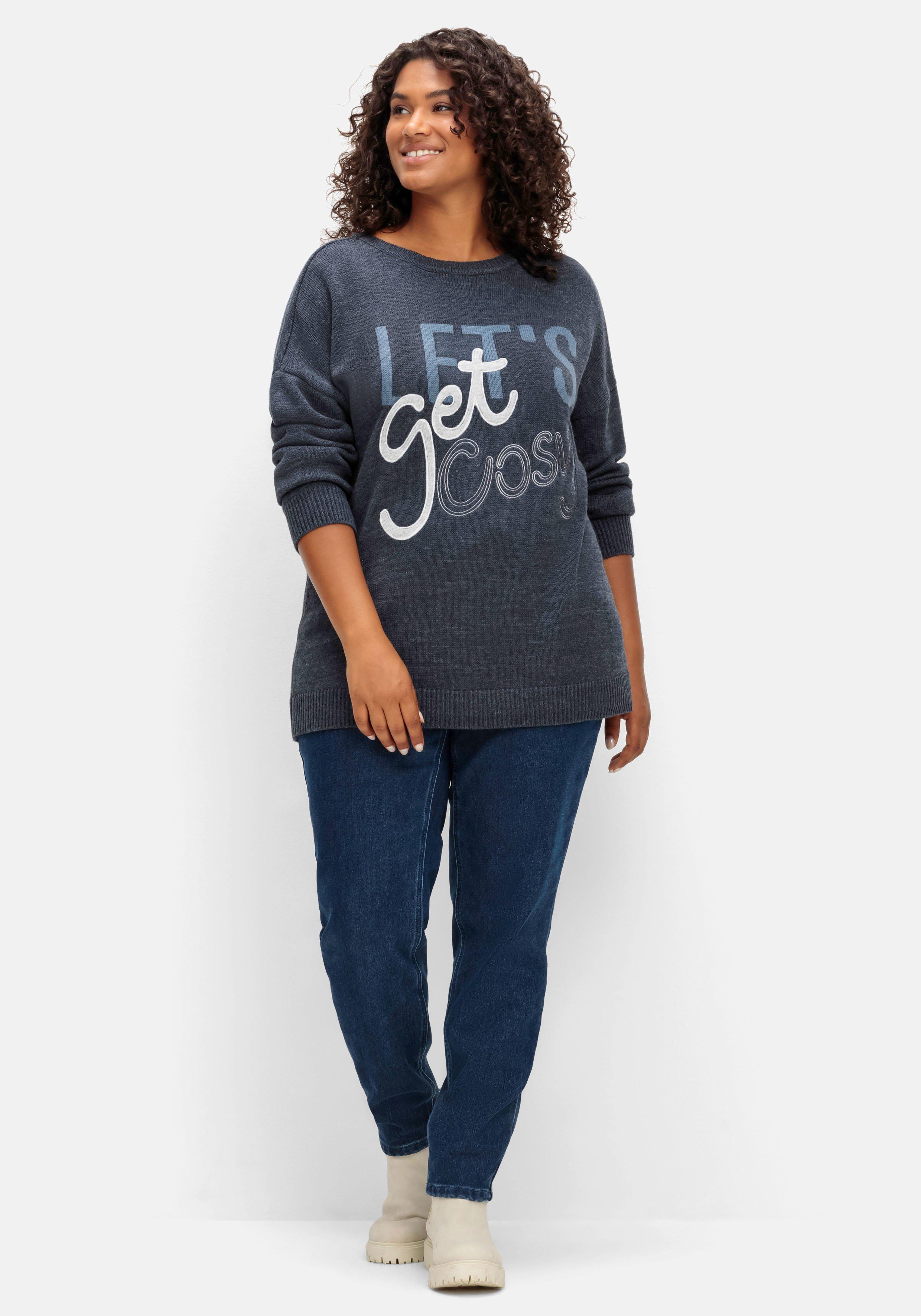 Pullover mit Intarsien-Wording, mit Kaschmiranteil