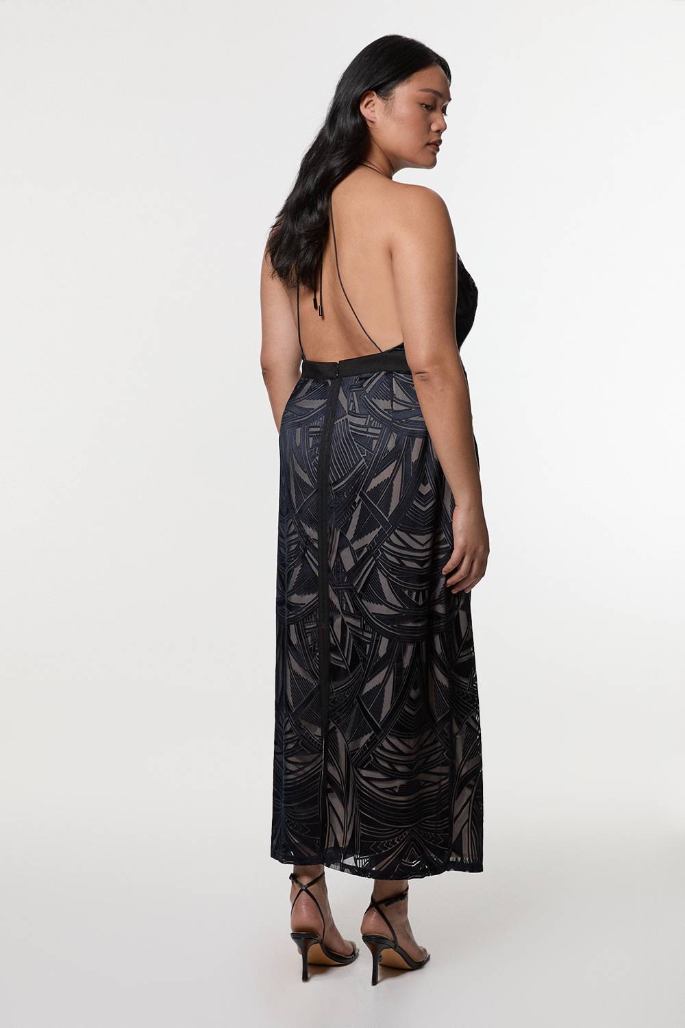 KarenMillen Amelia Graham Robe Colonne Tissée Grande Taille avec Détails en Lacets Burnout