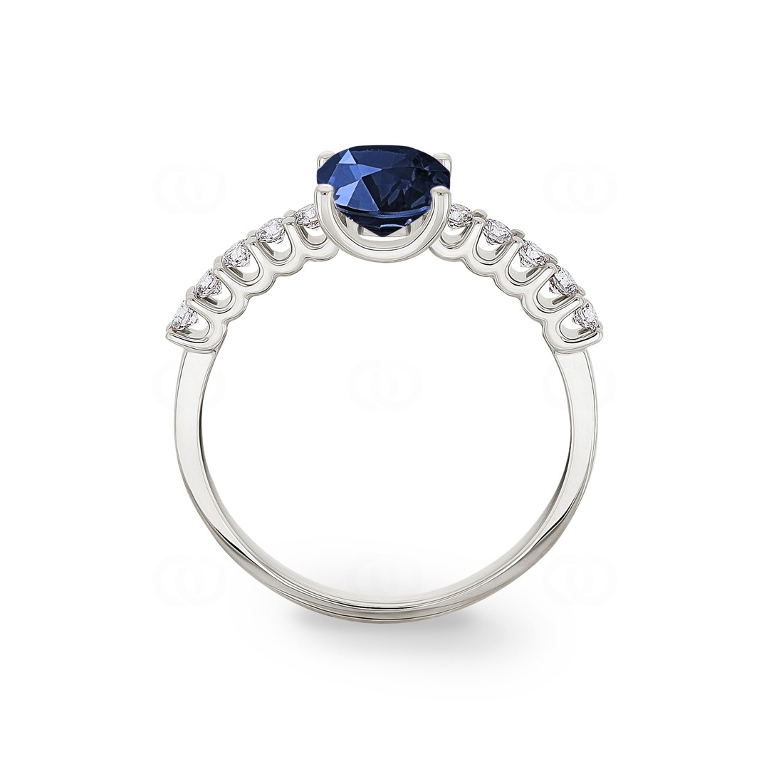 Pavé Solitärring 750/18 K Weissgold mit Saphir & Diamanten 0.25 ct H/si