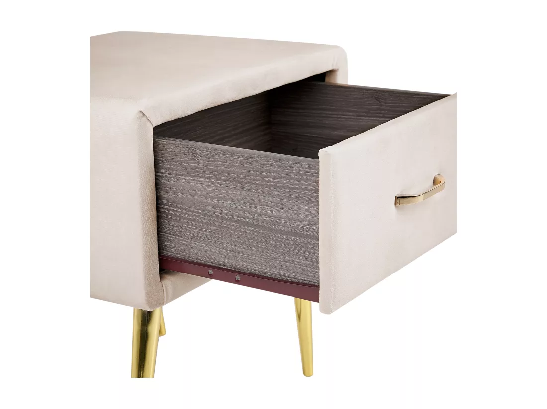 Table de nuit à 1 tiroir FLAYAT Velours Beige clair