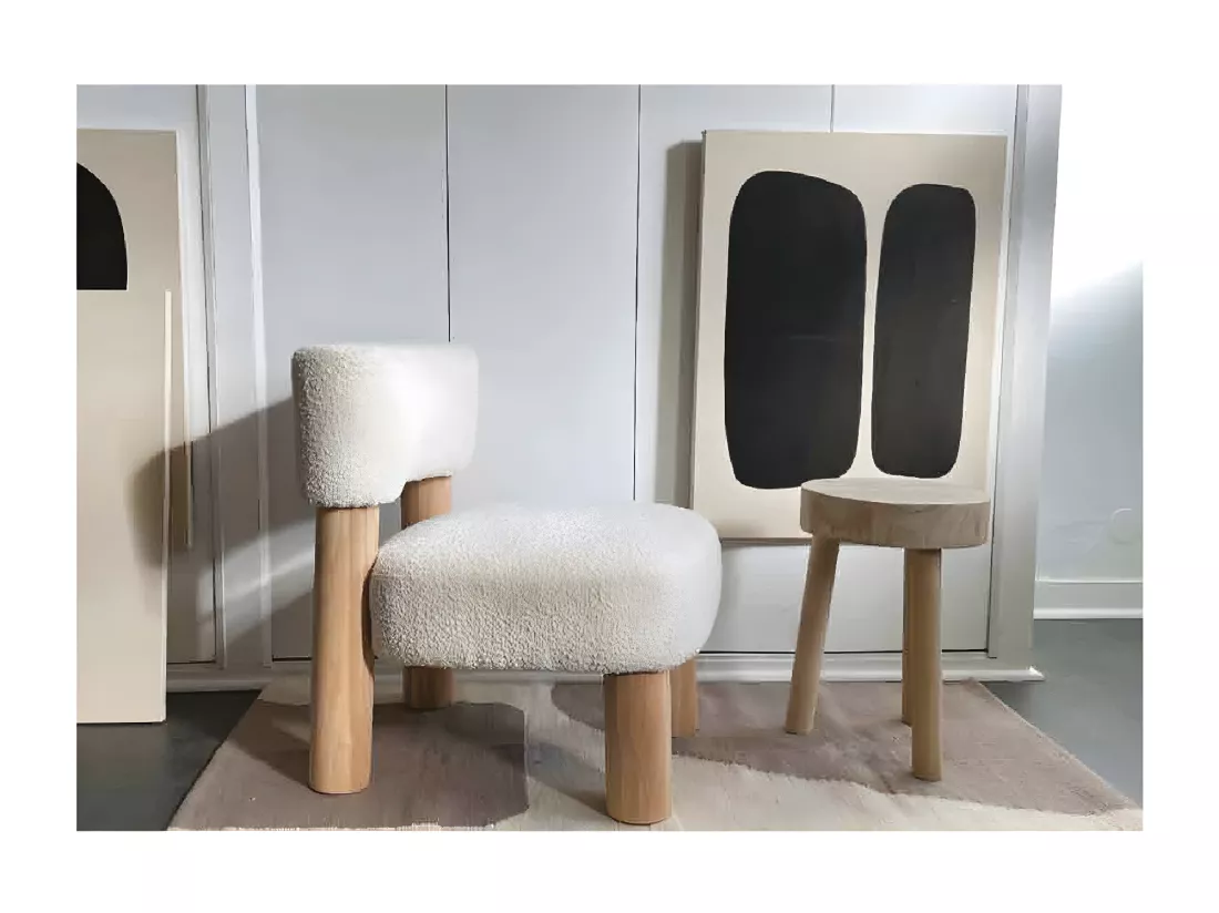 MEGEVE - Fauteuil Bouclé Blanc Confortable