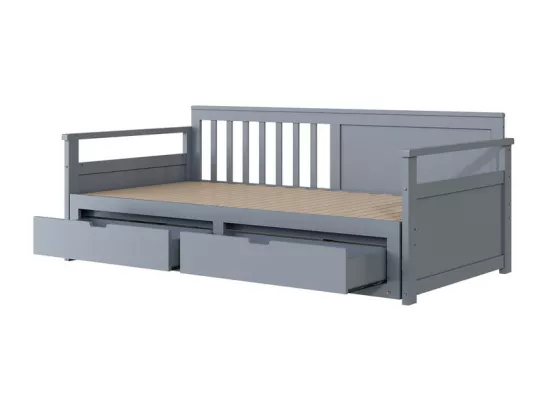 Lit gigogne 90/180x190cm en bois massif - 2 tiroirs à roulettes - Gris