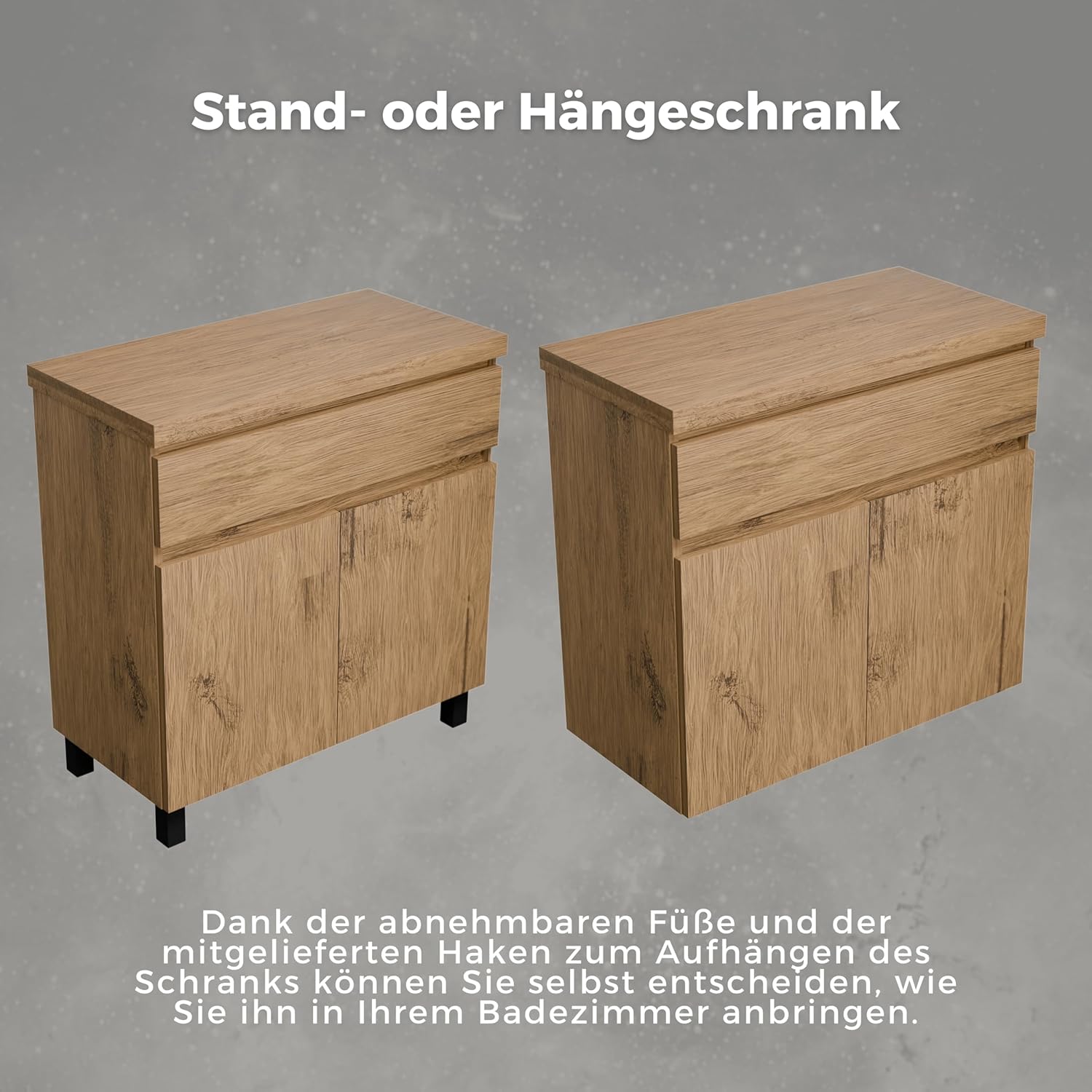 Waschbeckenunterschrank Ariza TOP 80 cm Breite, ohne Waschbecken, Unterschrank mit Schublade, Hängend oder Stehend, für Aufsatzwaschbecken - Holz/Eiche Lancelot