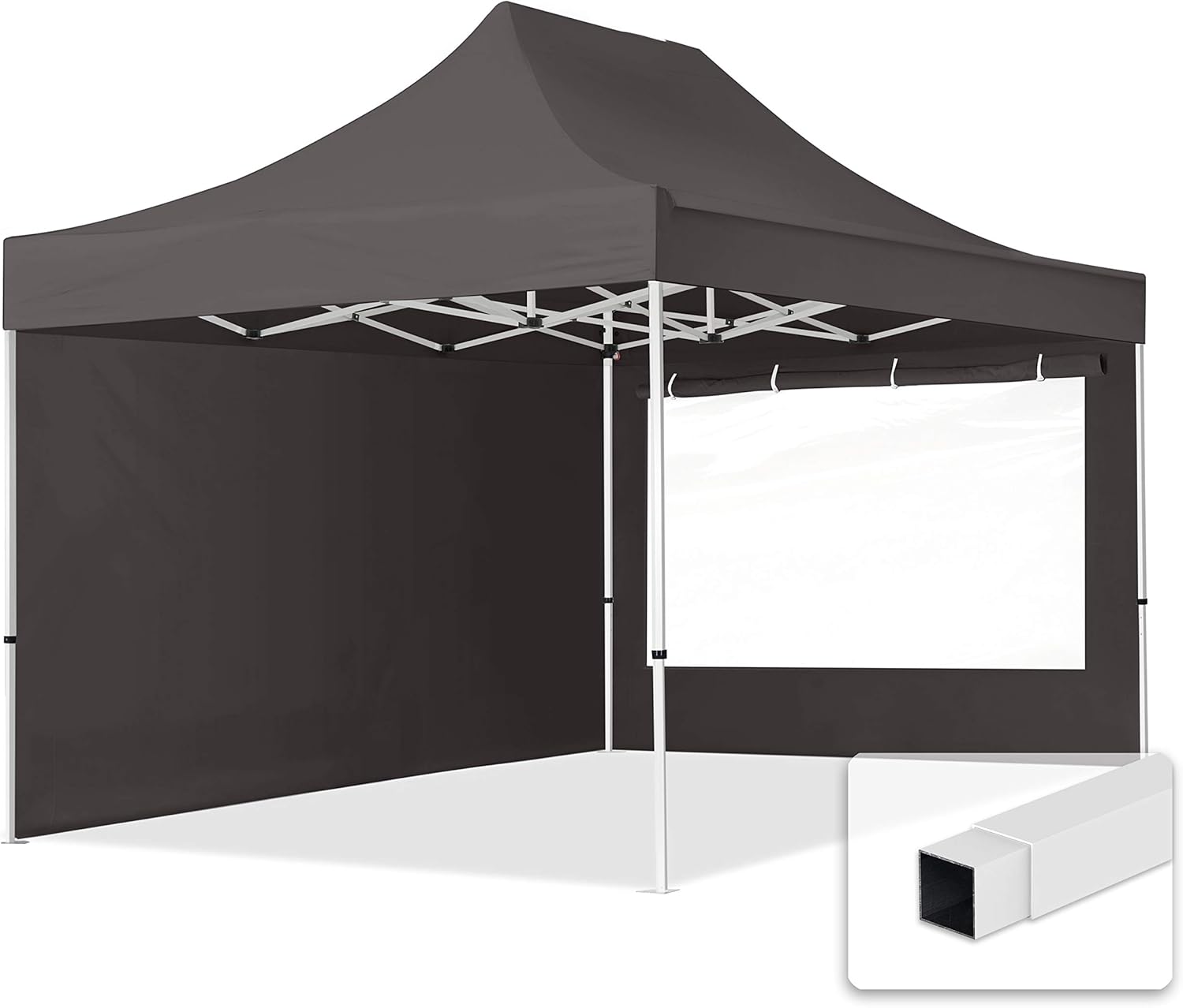 TOOLPORT 3x4,5m Faltpavillon Pavillon Partyzelt Gazebo Stahl 30mm, 2 Seitenteile, Panoramafenster, grau